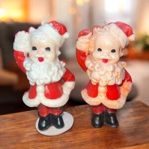 Vintage Gurley Santa Claus  Waving Jolly  Christmas Candles 5.5” Set Of 2